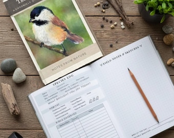 Bird Watching Journal Birdwatcher Gift Idea Perfect Birding Companion Field Notebook Chickadee Illustration Nature Observation Log Book