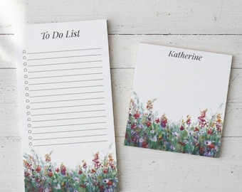 Floral Desk Notepad Magnetic Backing Tear Off Shopping List Pad Personalized Flower Stationery Gift Idea Daily Planner Task Organizer Office
