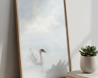 Swan Nursery Wall Art Giclee Print Decoration Minimalist Bird Print Blue Ethereal Custom Design Decor Soothing Bathroom Baby Personalized