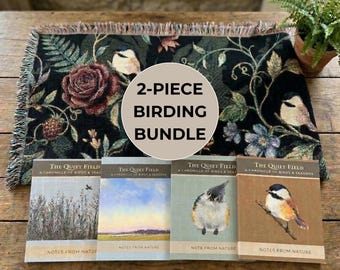 Personalized Bird Watching Gift Set for Women Woven Bird Blanket Custom Birder Journal and Mug Cottagecore Nature Lover Gift Box Bundle Set