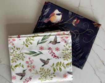Botanical Kitchen Towel Set Bird Design Cottage Aesthetic Woodland Decor Nature Inspired Floral Chickadee Art Hummingbird Print Cotton