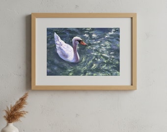 Swan Giclee Print Limited Edition Fine Art Gallery Wall Bird Decor Bathroom Decoration Matted Artwork Signed Numbered Collectible Nature