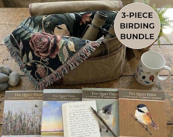 Customized Birding Gift Set Woven Blanket Multibird Mug Custom Birders Journal for Her Cottagecore Outdoor Observation Kit Birders Bundle