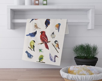 Songbird Art Kitchen Towel White Cotton Nature Inspired Bird Lover Spring Farmhouse Dish Towel Nature Inspired Housewarming Gift for Mom