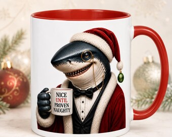 Funny Christmas Mug, Naughty Holiday Coffee Cup, Funny Christmas Gift for Him, Secret Santa Gift, Unique Holiday Mug, Red Accent Mug