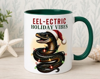 Funny Eel Christmas Mug, Quirky Secret Santa Gift, Funny Electrician Engineer Present, Marine Biology Mug, Science Teacher & Aquarium Lovers