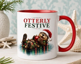 Funny Otter Christmas Mug, Otterly Festive Mug, Sea Otter Christmas Gift, Coastal Holiday Mug, Otter Lover Gift, White Elephant Gift