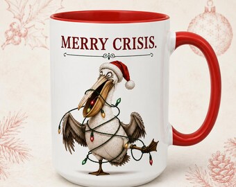 Funny Christmas Mug, Pelican Coffee Mug, Coastal Holiday Gift, Christmas Gift for Bird Lover, Funny Holiday Coffee Cup, Red Accent Mug