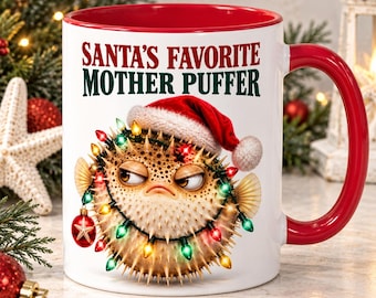 Funny Puffer Fish Mug, Pufferfish Christmas Mug, Pufferfish Lover Gift, Ocean Lover Christmas Gift, Marine Biologist Secret Santa Gift