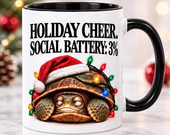 Funny Christmas Mug, Sea Turtle Black Handle Tea Cup, Introvert Gift, Stressed Coworker Gift, Nautical Decor Cup, XMAS Gift for Him or Her