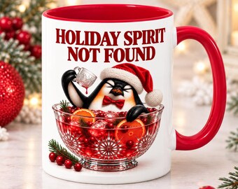 Funny Christmas Mug for Coworkers, Holiday Spirit Not Found Penguin Mug, Secret Santa Gift, Office Christmas Party Gift, Funny Mug