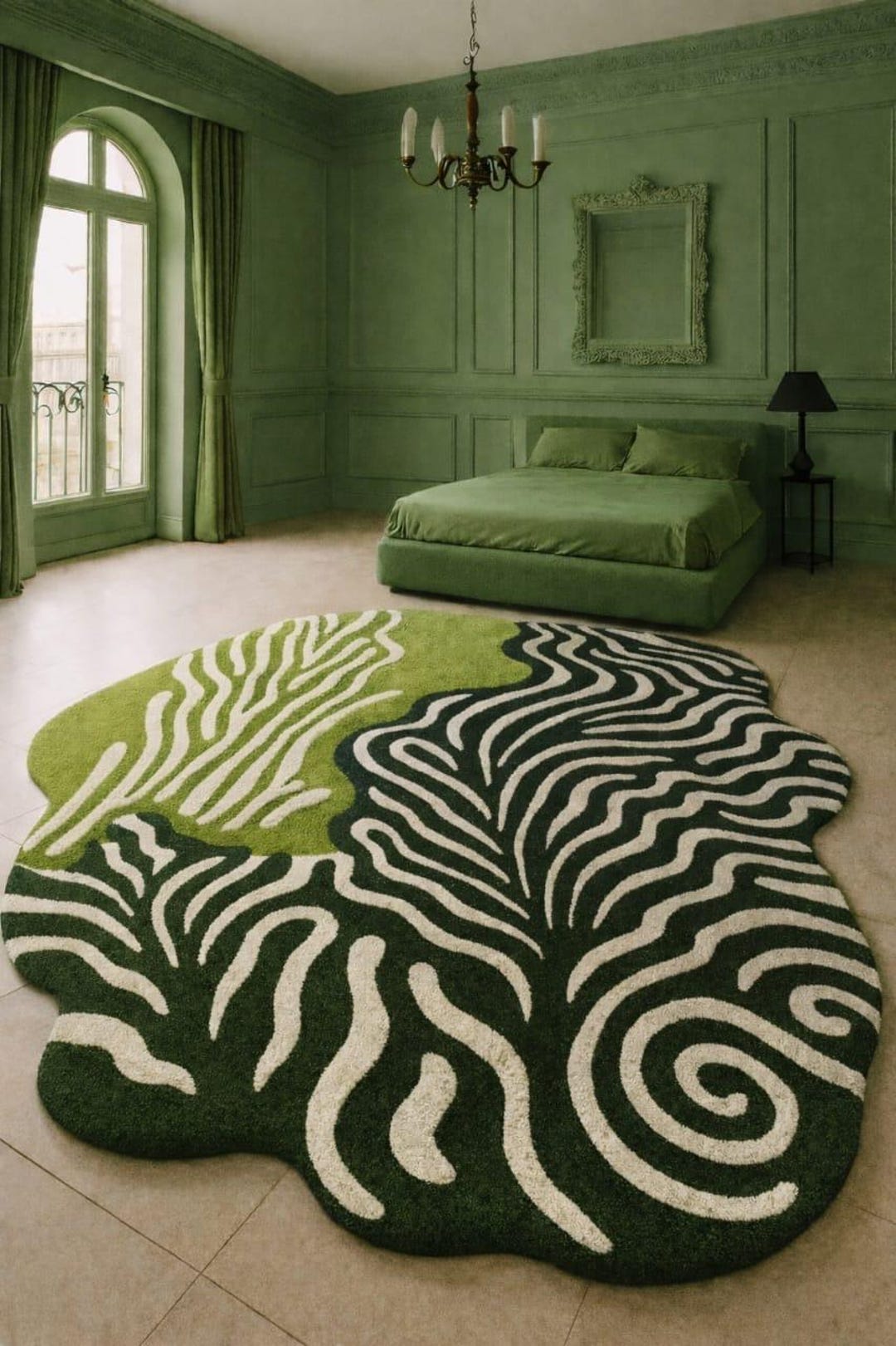 Hand Tufted Wool Rug: Green Abstract Wavy Carpet, Modern Art Decor - Etsy