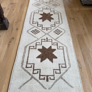 Handknuten Oushak Löparmatta Minimalistisk Krämbrun Ullmatta Modern Tribal Stjärnmönster Lång Hall Entré Köksmatta