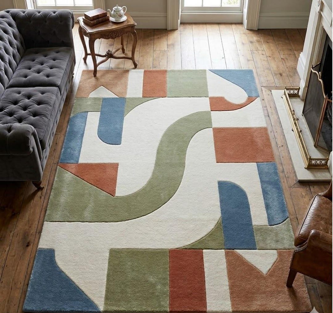 Modern Abstract Hand Tufted Wool Rug Large Geometric Area Rug Mid ...
