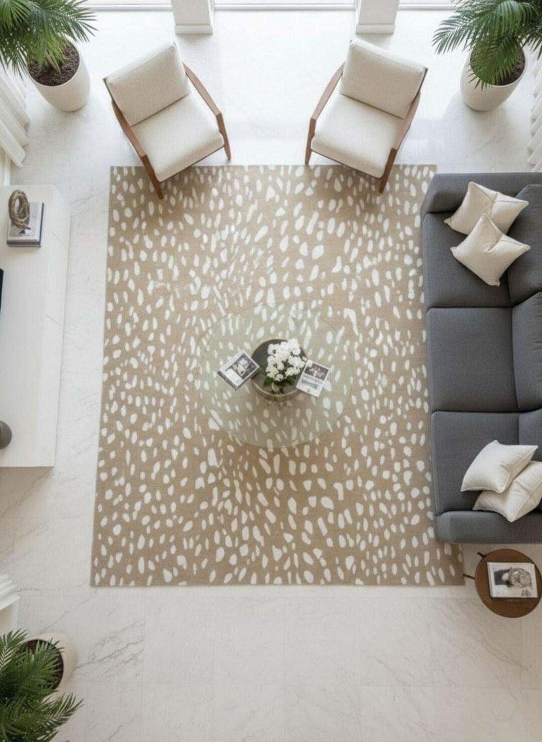 Hand Tufted Wool Rug: Neutral Antelope Print Area Carpet – Modern Fawn ...