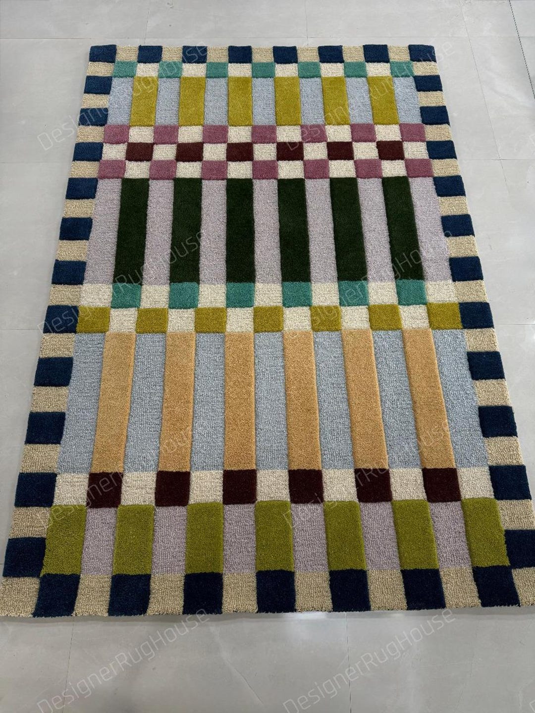 Colorful Checkerboard Modern Rug, Hand Tufted Geometric Area Rug ...