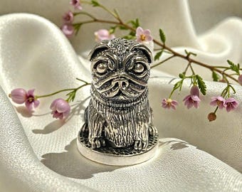 Victorian Inspired Bulldog Sewing Thimble 925 Sterling Silver