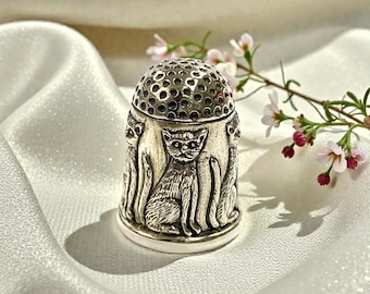 Victorian Inspired Cat Sewing Thimble 925 Sterling Silver