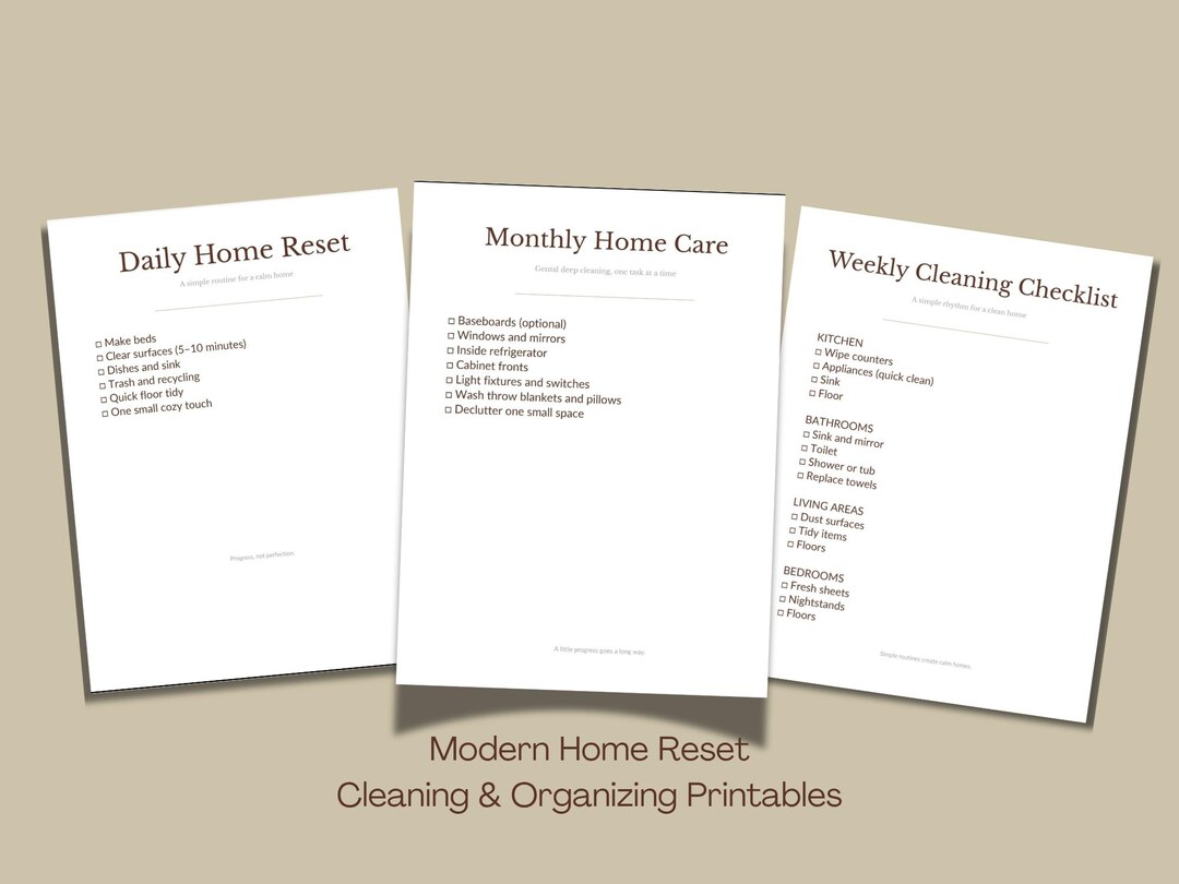 Modern Home Reset Printable | Calm Cleaning & Organizing Checklist ...