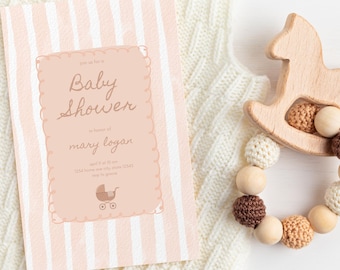 Blush Pink Baby Shower Invitation | Editable Canva Template | Cottagecore Baby Girl Invite | Digital Download