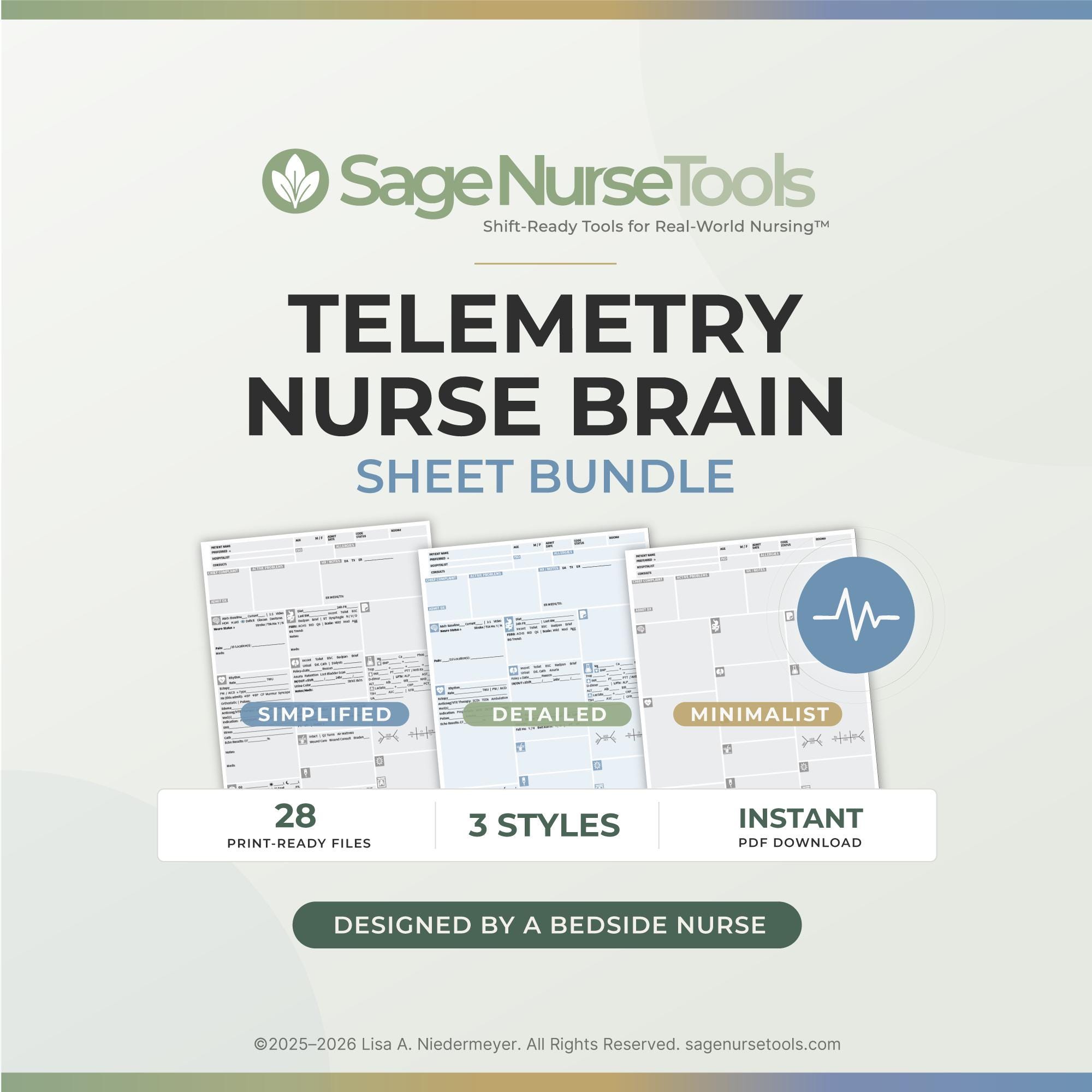 Brain Telemetry Telemetry Nurse Brain Sheet | Cardiac Report Sheet Bundle | PCU Shift ...
