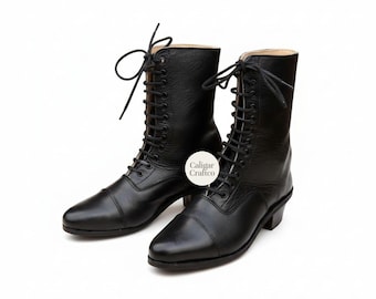 Victorian Lace-Up Leather Boots | 19th Century Historical Reenactment Footwear | Handmade Period