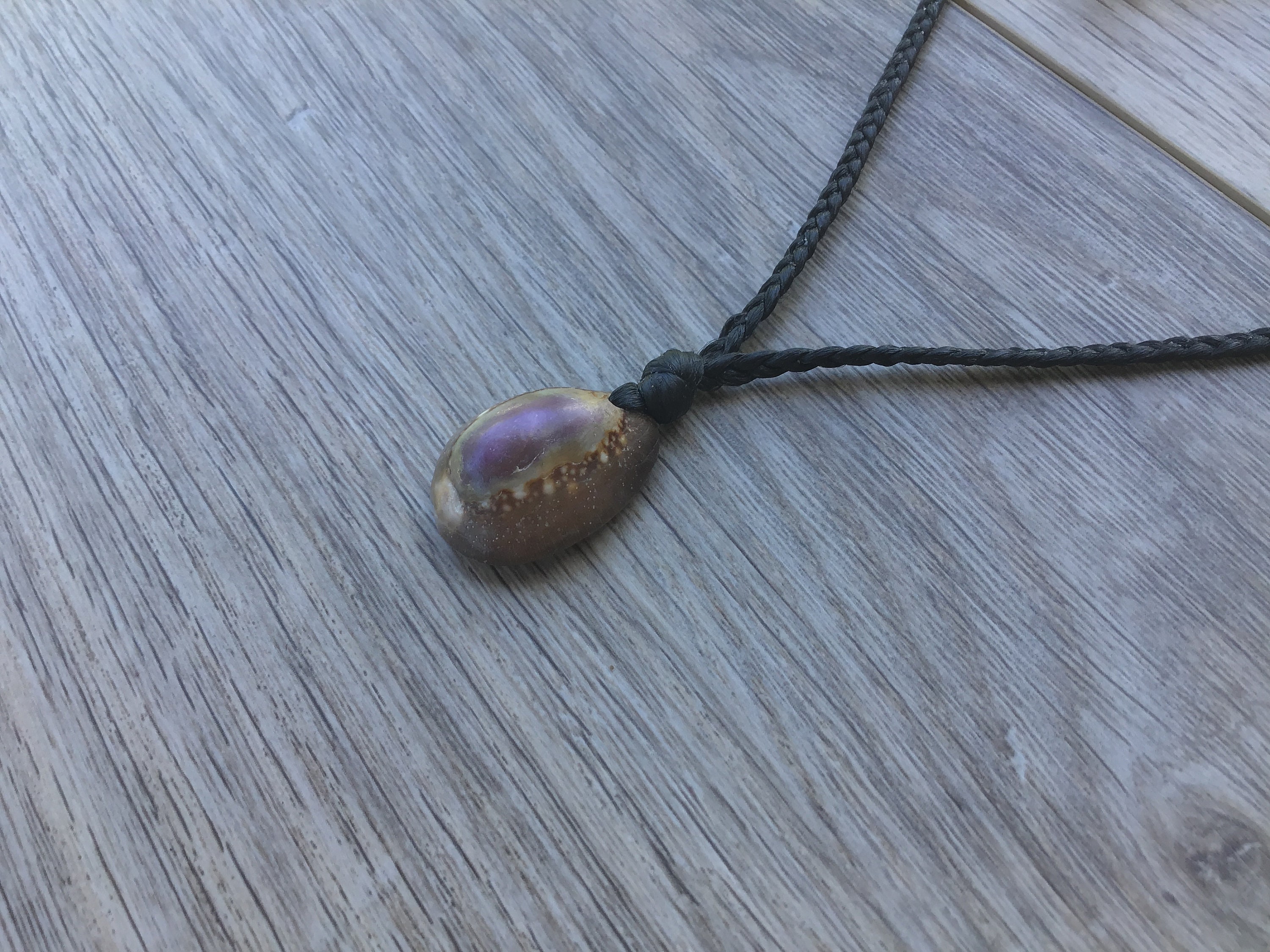 UNISEX Hawaiian Cowrie Shell Hawaiian Puka Shell Black Artificial Sinew Cord Necklace