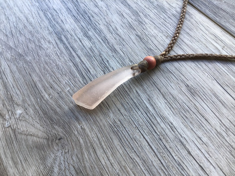 Wooden Bead Hawaiian Puka Shell UNISEX-RARE Pink Surf Tumbled Seaglass Brown Braided Artificial Sinew Cord Necklace