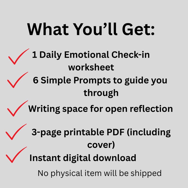 Self-care Worksheet & Daily Emotional Check-in| PDF| Printable - Etsy