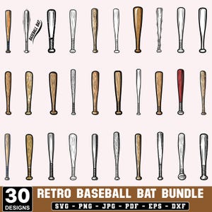Retro basebollträ SVG-paket, vintage baseboll Clipart, bat silhuett PNG, Cricut Cut-filer, sport SVG-paket (digital nedladdning)