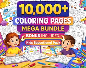10,000+ Coloring Pages Mega Bundle PLR | Kids & Adults | Printable PDF | + BONUS Kids Educational Pack