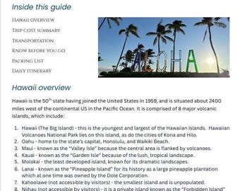 Hawaii Travel Guide including itinerary - The Big Island and Hawaiian Cruise | 17 page downloadable PDF