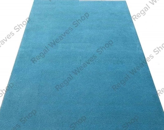 Hand Tufted Wool Rug – Solid Sky Blue Minimalist Carpet, Modern Living Room Décor