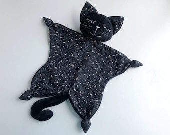 Black cat lovey security blanket: stuff cat plush toy for baby shower gift