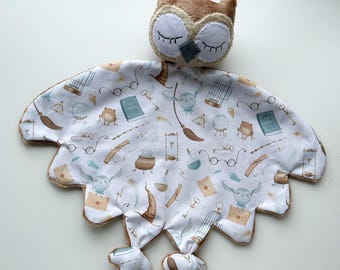 Little wizard Harry baby lovey blanket, magic school owl baby shower gift