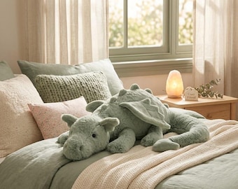 Sage Green Dragon Plüschtier, weiches Kawaii Dragon Kuscheltier, niedliches Fantasy Plüsch-Geschenk für Kinder & Erwachsene Ästhetisches Sammlerstück Spielzeug