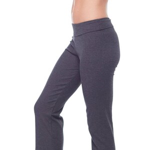 Ribbed Long Pant RollDown Waist Pant Fold Over Pant YOGA Fitness Wear Long Legging Flare Pant Stretch Pant Tights Workout Running Track Pant image 3