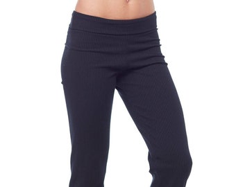 Pantalones de estar por casa con cintura plegada y canalé - Leggings acampanados suaves y mantecosos