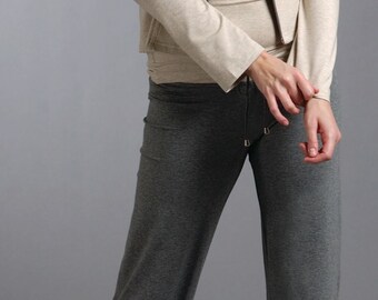 Pantalones de salón de pierna ancha - Pantalón de viscosa con cordón y corte relajado