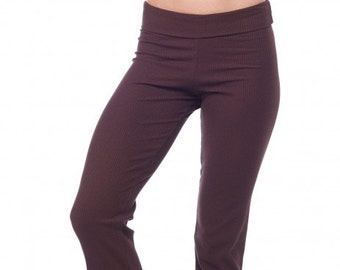 Pantalones de yoga acanalados con cintura plegable - Leggings largos acampanados
