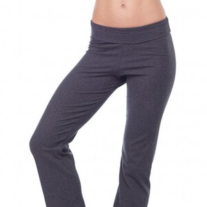 Ribbed Long Pant RollDown Waist Pant Fold Over Pant YOGA Fitness Wear Long Legging Flare Pant Stretch Pant Tights Workout Running Track Pant Gray