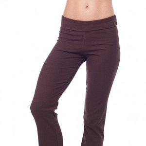 Ribbed Long Pant RollDown Waist Pant Fold Over Pant YOGA Fitness Wear Long Legging Flare Pant Stretch Pant Tights Workout Running Track Pant Chocolate Brown