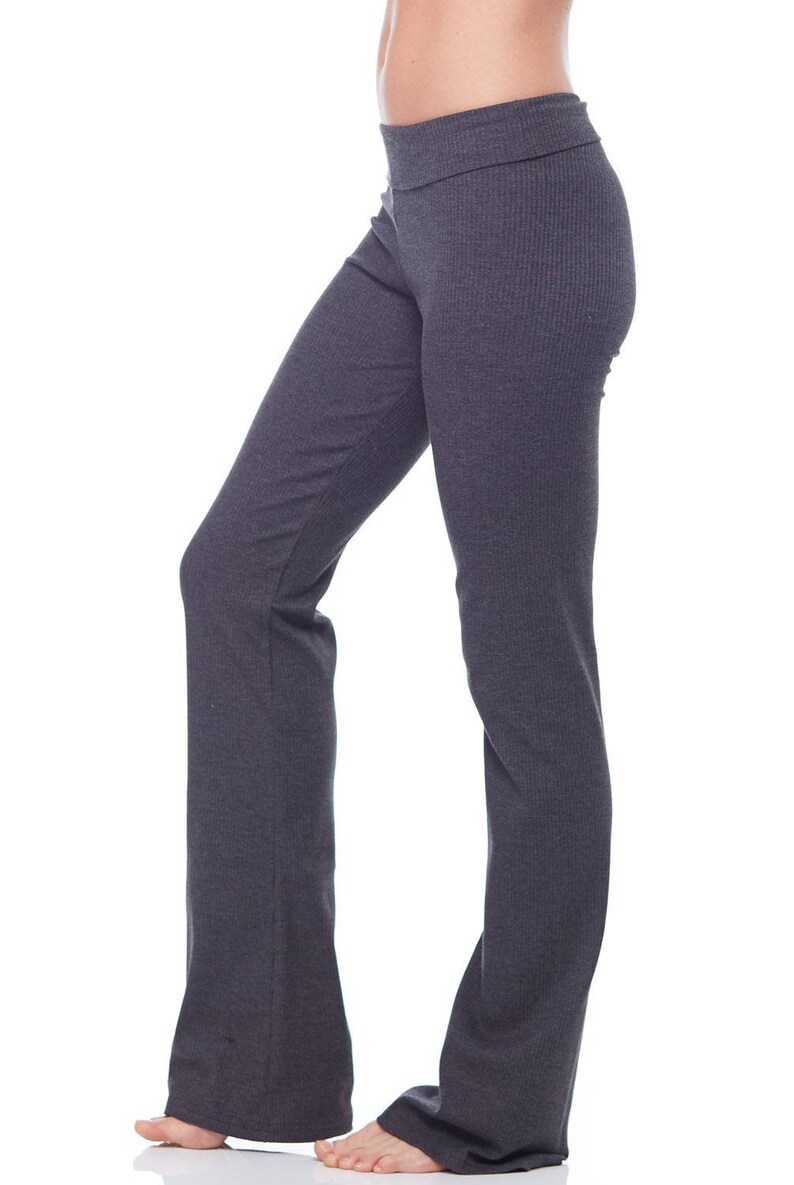 Ribbed Long Pant RollDown Waist Pant Fold Over Pant YOGA Fitness Wear Long Legging Flare Pant Stretch Pant Tights Workout Running Track Pant image 3