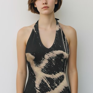 Halter Acid Print w built in bra Cotton Tee Halter adjustable tie neck Western Dance Wear Tye Dye Top Sleeveless Tank Tie Up