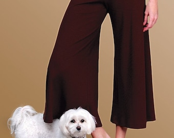 Pantalones palazzo cortos: pierna ancha, algodón y licra acanalados, fabricados en EE. UU.