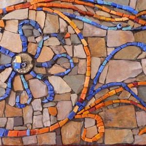 Mosaic art  slate and glass smalti in blue and orange