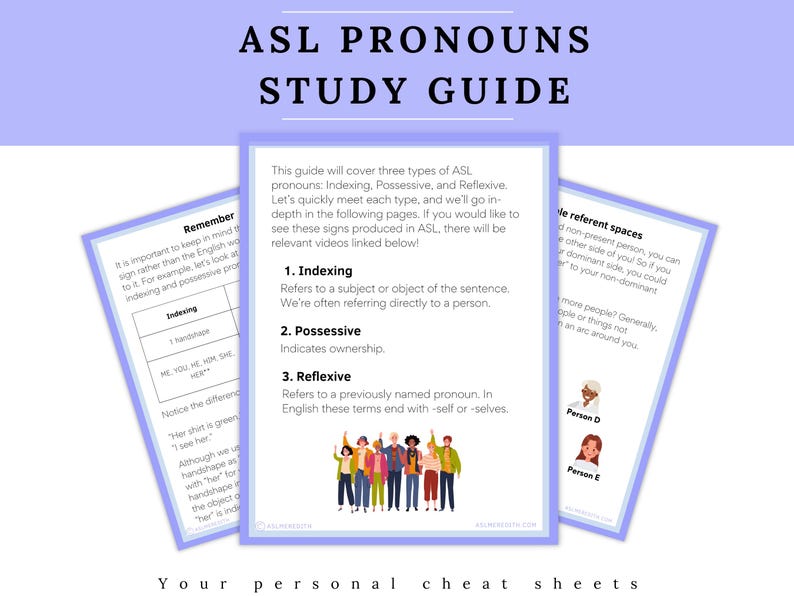 ASL Study Guide | PRONOUNS | Printable Cheat Sheet for American Sign ...
