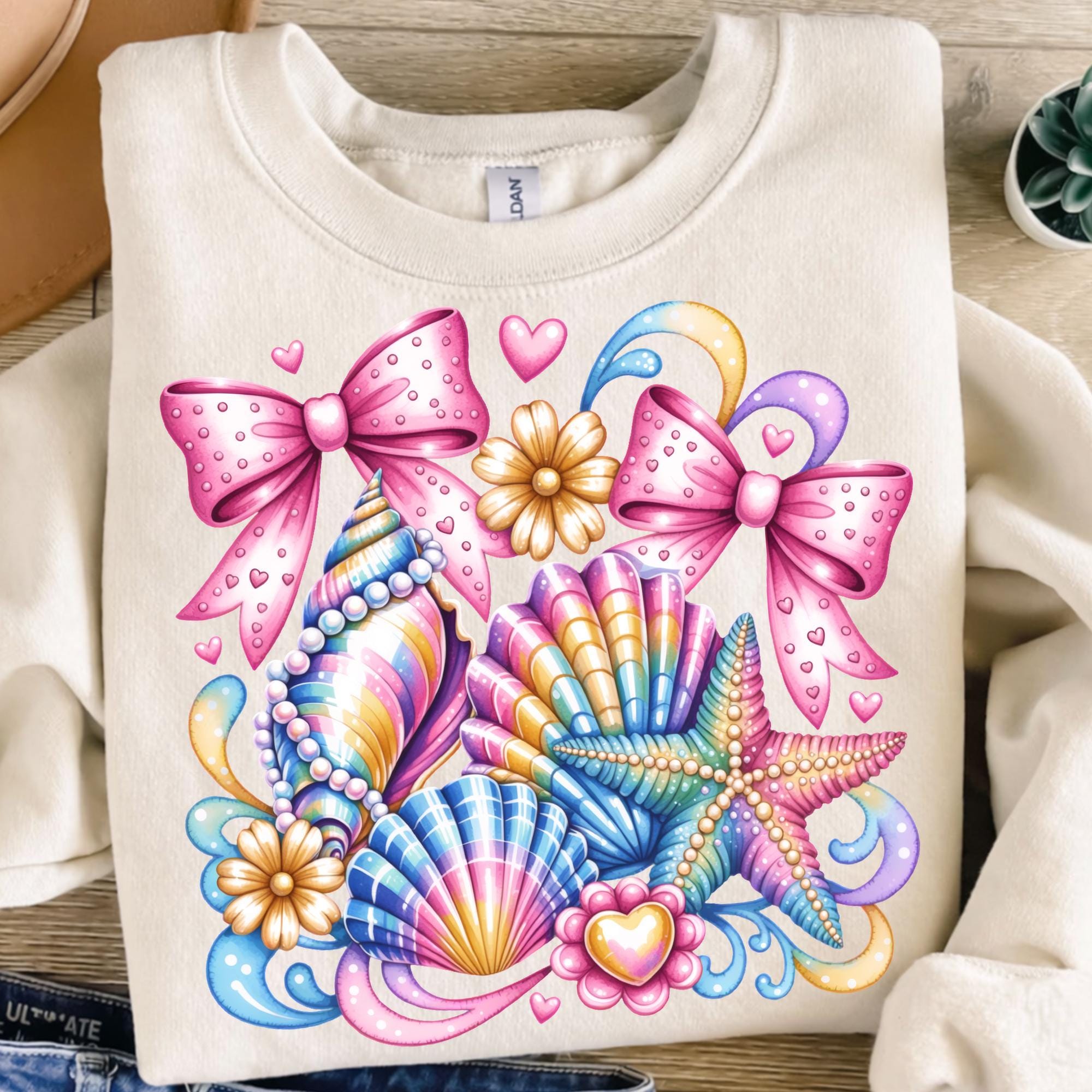 Seashell Starfish PNG, Pink Bows, Pastel Rainbow Coastal Clipart ...