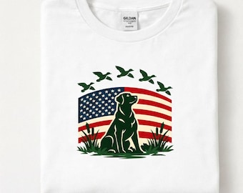 Hondenshirt eendjacht Amerikaanse vlag – T-shirt patriottische watervogels jacht voor jagers