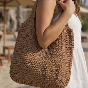 Crochet Raffia Tote Bag Pattern, Easy Summer Shoulder Bag Tutorial (PDF Download)